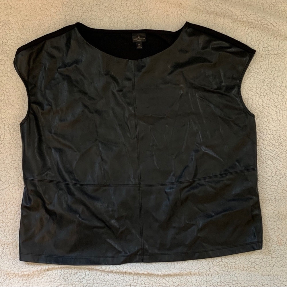 WORTHINGTON  : Black Faux Leather Sleeveless Top